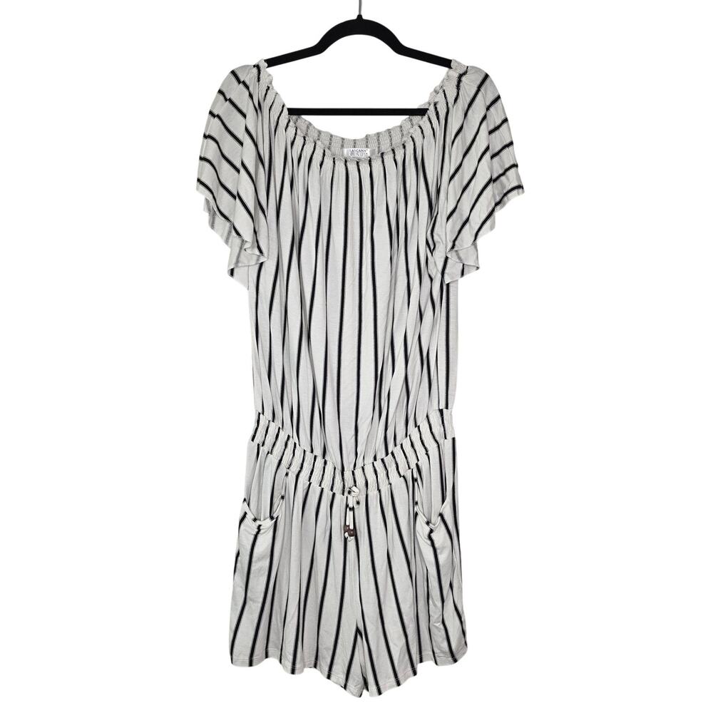 Lascana For Venus Romper Womens Large White Stripe Beaded Waist Pockets Summer